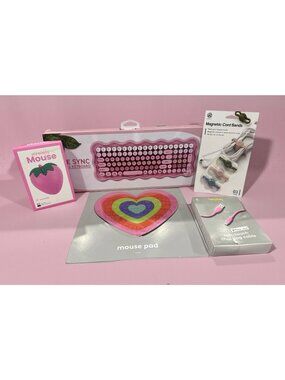 Pink Bundle Desk Essentials: Wireless Keyboard, Strawberry Mouse,  Heart Mouse P